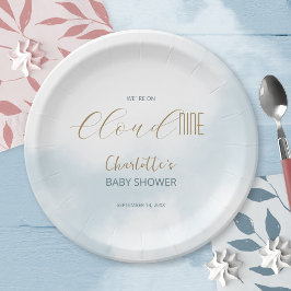 Vi är på Moln 9 Elegant Script Blå Bebis Shower
