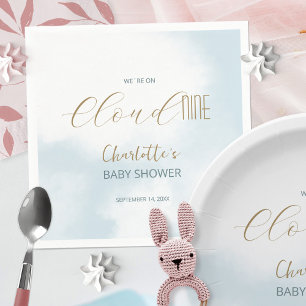 Vi är på Moln 9 Elegant Script Blå Bebisdopp Pappersservett