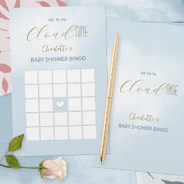 Vi är på Molnet 9 Blått Baby Shower Bingo-spel