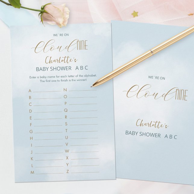 Vi är på Molnet 9 Elegant Blå Baby Shower ABC Lek (We´re on Cloud 9 Elegant Blue Baby Shower ABC Game ©Susanne Sachers - Sunny Mind 🌞)