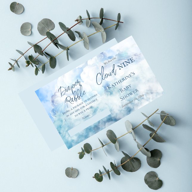 Vi är på molnet Nine Baby Shower Raffle Tilläggskort ("We Are On Cloud Nine"  Blue Boy Baby Shower Diaper Raffle Insert Enclosure Card)