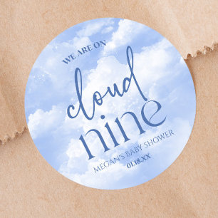 Vi är på molnet Nine Blue Baby Shower Runt Klistermärke
