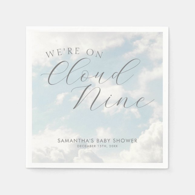 Vi är på molnet Nine Blue Clouds Baby Shower Pappersservett (Framsidan)