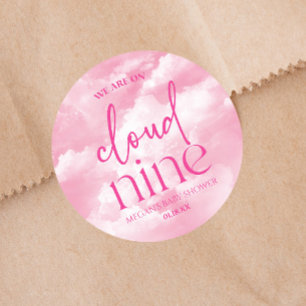 Vi är på molnet Nine Rosa Baby Shower Runt Klistermärke