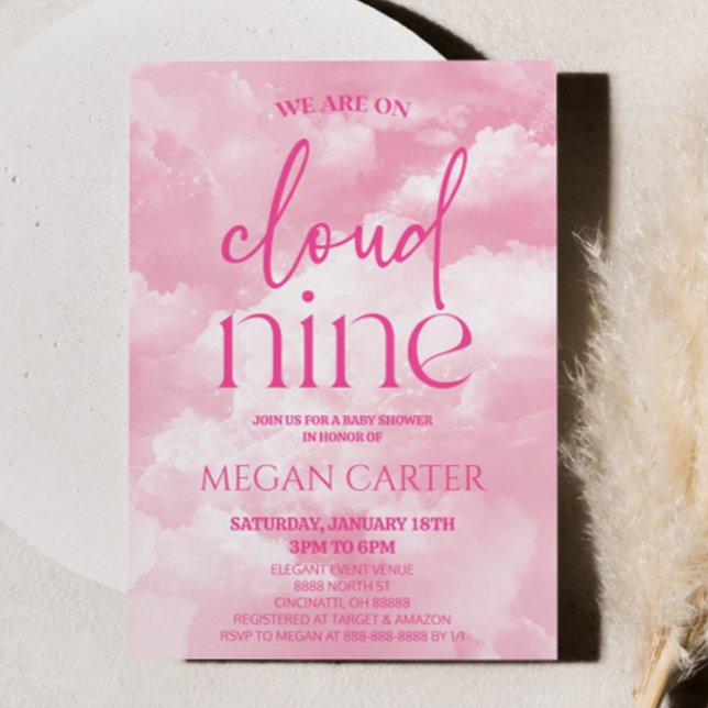 Vi är på molnet Nine Rosa Clouds Baby Shower Inbjudningar (Skapare uppladdad)