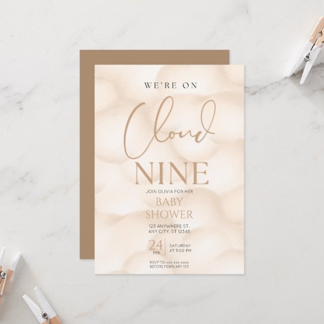 Vi är på molntäcke 9 babydusch inbjudningar (Fram/Back In Situ)