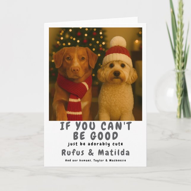 Vi är på Naughty List Hund Julfoto Helgkort (Framsida)