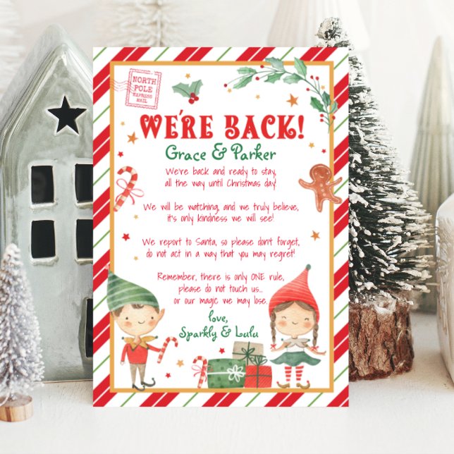 Vi är tillbaka Brev från julhelgen Inbjudningar (welcome your elf back with this personalized we are back Christmas elf letter. Print from home.)