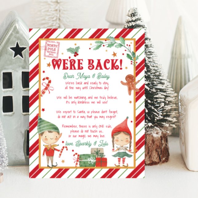 Vi är tillbaka jul Elf Elves Brev Poster (were back christmas elf, welcome back elf, elf, magical, festive, watercolor, merry christmas)