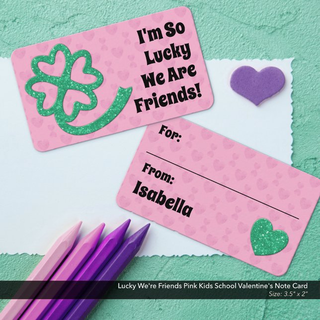 Vi är vänner Rosa Kids School Valentines. Anteckningskort (I'm So Lucky We're Friends Pink Kids School/Classroom Valentine's Card)