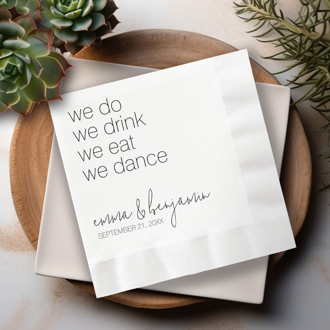 Vi Äter Dricker Dansar - Modern Bröllop Pappersservett (We Do We Drink We Eat We Dance - Personalized wedding napkins)