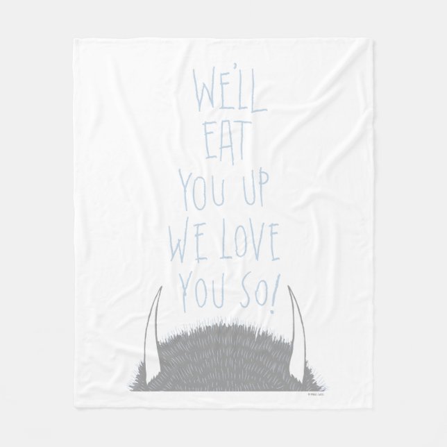Vi äter upp dig så vi Kärlekar dig! -Blå Fleecefilt (Framsidan)