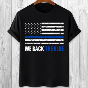 Vi backar blått tunt poliskår t shirt