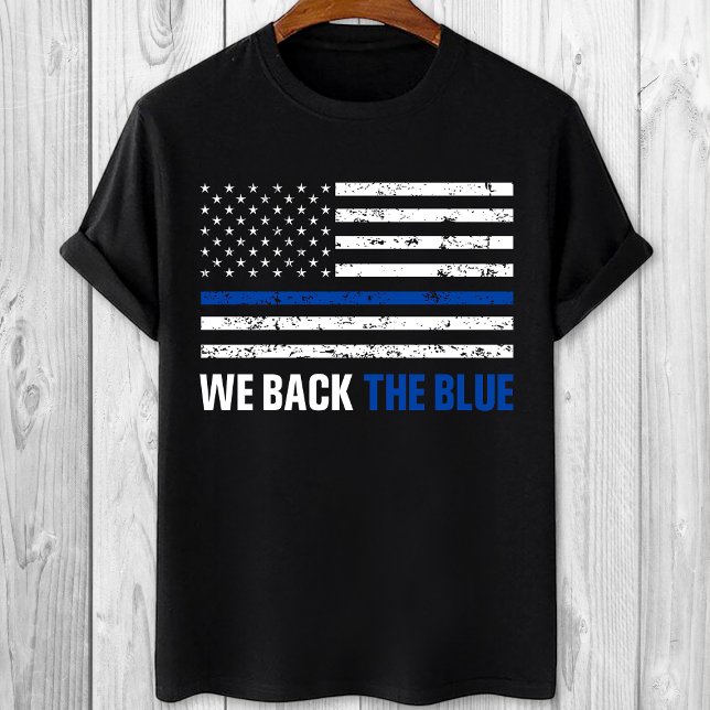 Vi backar blått tunt poliskår t shirt (Skapare uppladdad)