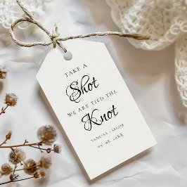 Vi band knatten så ta ett skott bröllopsförmån presentetikett