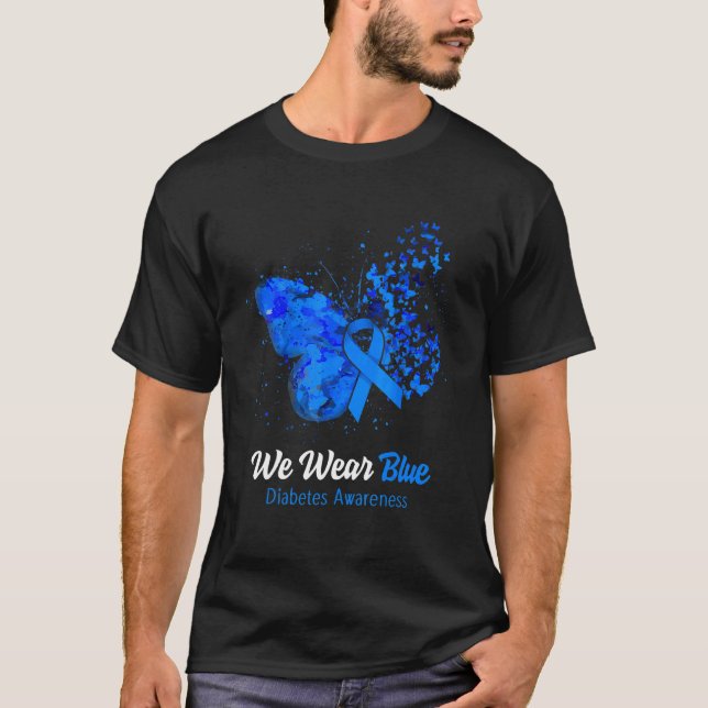 Vi Bära Blue Diabetes Awareness Butterfly T Shirt (Framsida)