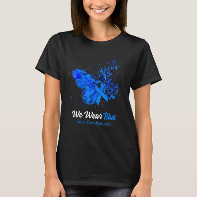 Vi Bära Blue Foster Care Awareness Butterfly T Shirt (Framsida)