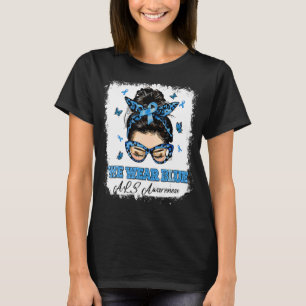 Vi Bära Blue Messy Bun Warrior ALS Awareness T Shirt