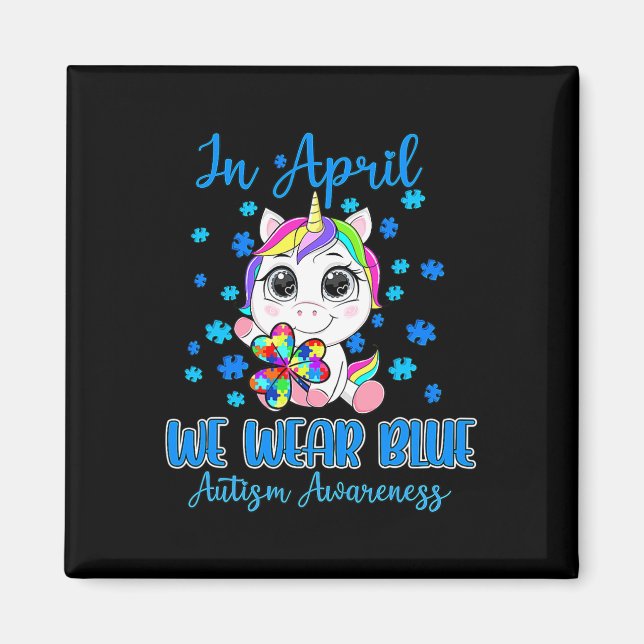 Vi Bära Blue Puzzle Biet Shamrock Unicorn Autism Magnet (Framsidan)