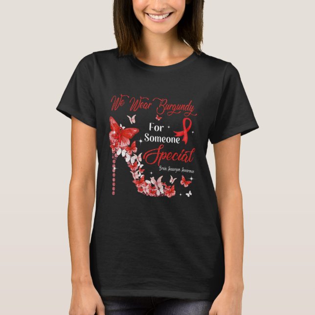 Vi Bära Burgundy Butterflies Brain Aneurysm Awaren T Shirt (Framsida)