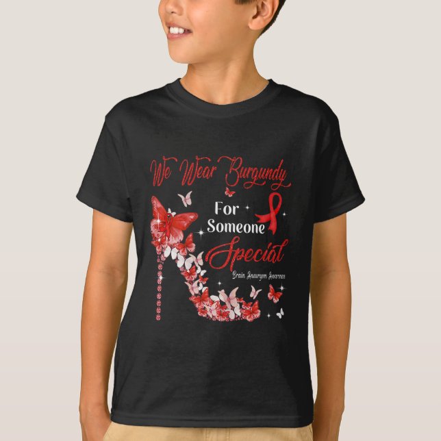 Vi Bära Burgundy Butterflies Brain Aneurysm Awaren T Shirt (Framsida)