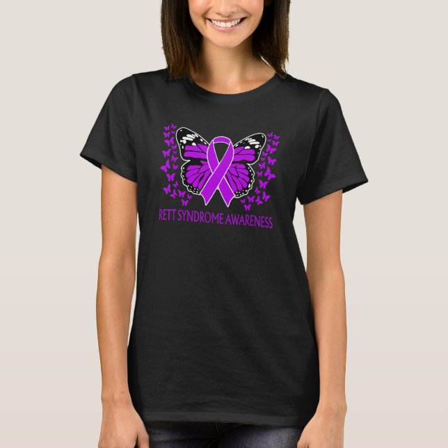 Vi Bära Lila for Rett Syndrome Awareness Butterf T Shirt (Framsida)