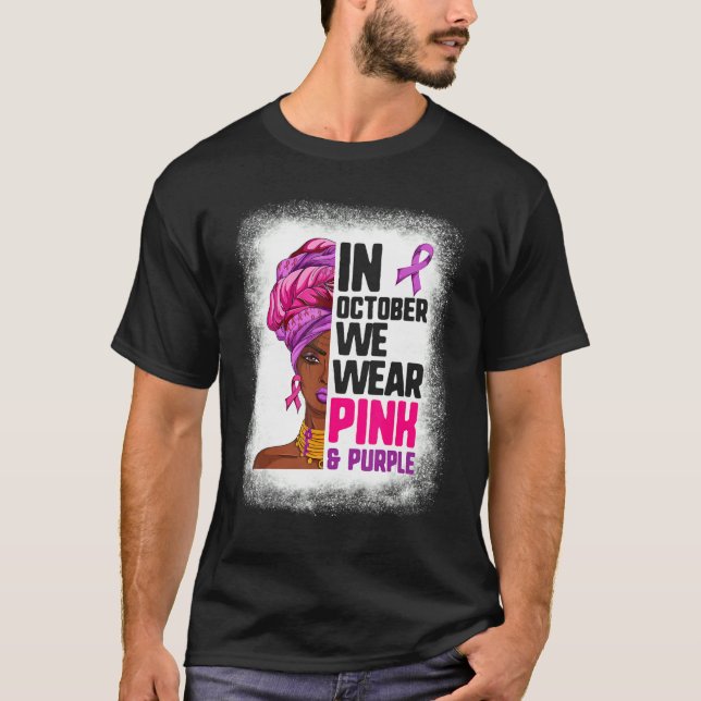 Vi Bära Lila och Rosa i oktober Black Afro Wom T Shirt (Framsida)
