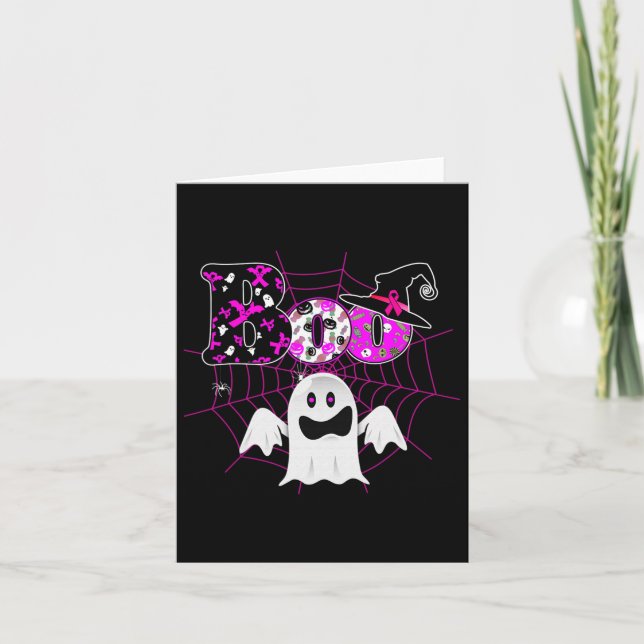 Vi Bära Rosa Witch Hat Boo Ghost Breast Cancer Hal Kort (Framsida)