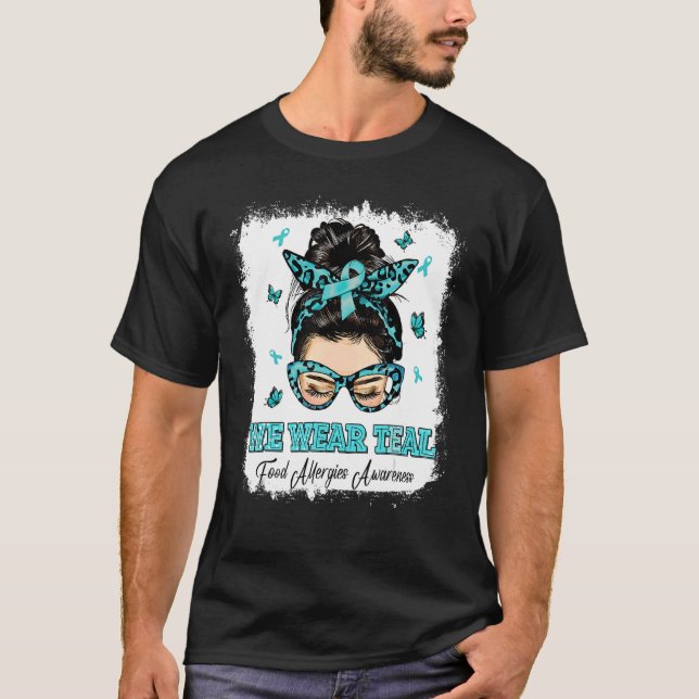 Vi Bära Teal Messy Bun Warrior Food Allergies Awar T Shirt (Framsida)