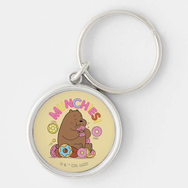 Vi Bare Bears - Grizz Donut Munchies! Rund Silverfärgad Nyckelring (Framsidan)