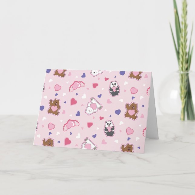 Vi Bare Bears - Valentine Hearts Mönster Kort (Framsida)