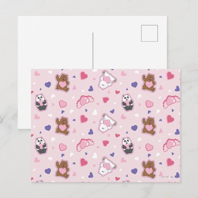 Vi Bare Bears - Valentine Hearts Mönster Vykort (Fram/baksida)