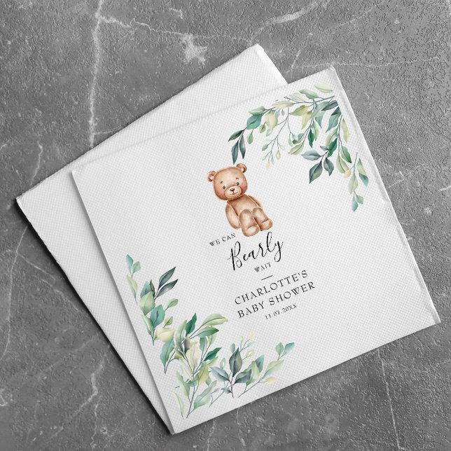 Vi Barly Wait Eucalyptus Woodland Baby Shower Pappersservett (Bearly Wait Bear Elegant Baby Shower Paper Napkin)