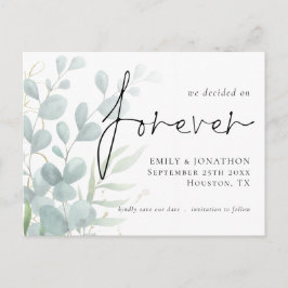 Vi beslutade om Eucalyptus för att spara datumet Inbjudan Vykort