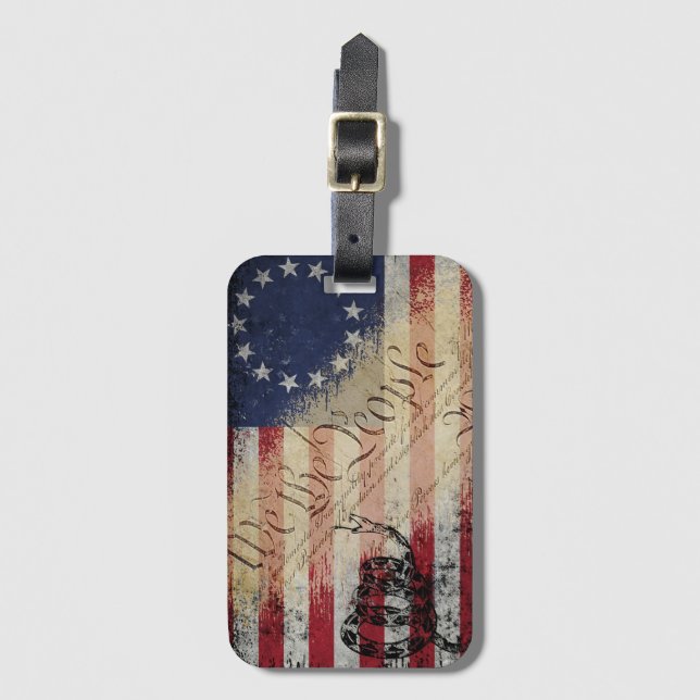 Vi Betsy Ross American Flagga och Snake Bagagebricka (Framsida vertikal)
