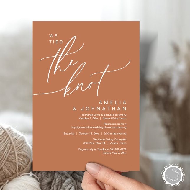 Vi binder knut, Romantic Bröllop Party Inbjudningar (We tied the knot, Romantic Wedding Dinner Lunch Brunch Party Reception Invites Card PDF Copper Brown)