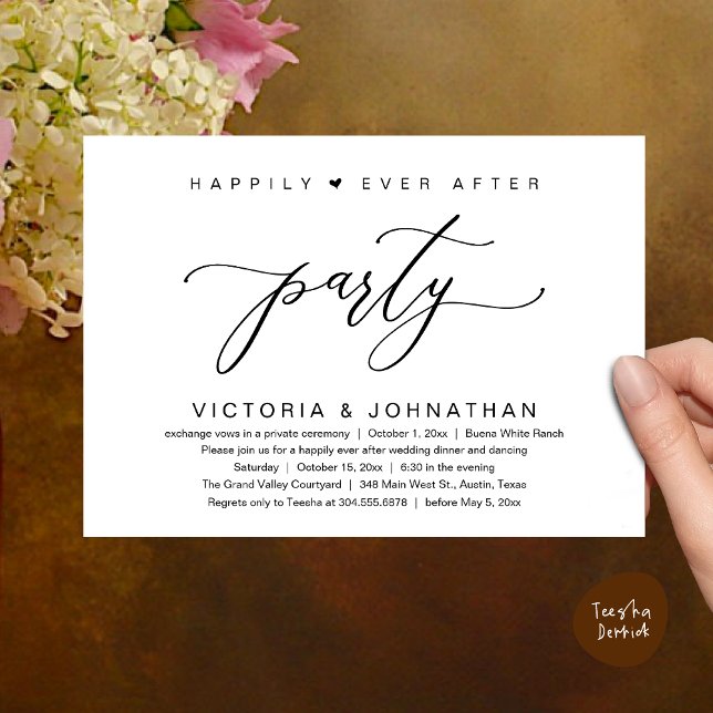 Vi binder samman Knot, Bröllop Elopement Dinner Pa Inbjudningar (Happily Ever After Party Wedding Elopement Dinner Invitation Card PDF Classy Black White)