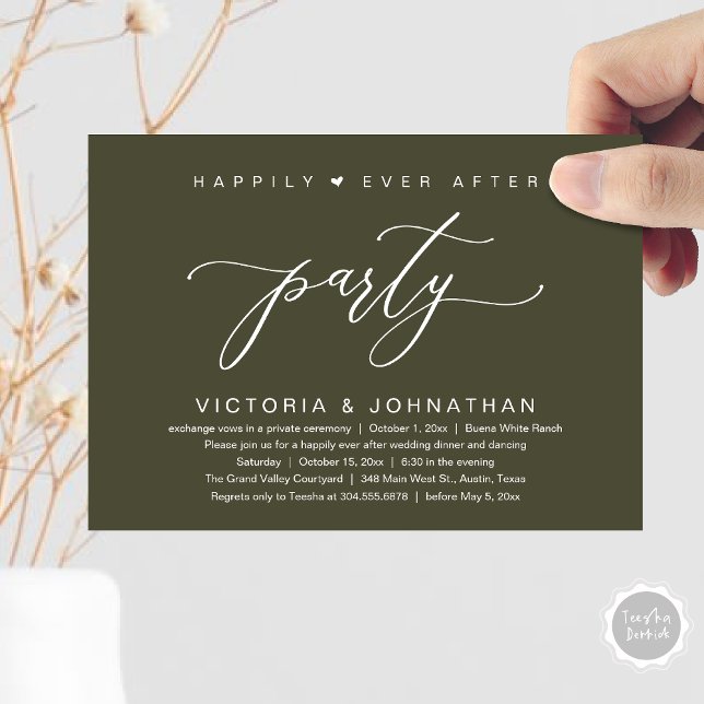 Vi binder samman Knot, Bröllop Elopement Dinner Pa Inbjudningar (Happily Ever After Party Wedding Elopement Dinner Invitation Card PDF Romantic Olive Green)