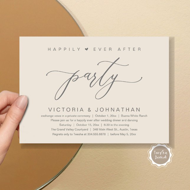 Vi binder samman Knot, Bröllop Elopement Dinner Pa Inbjudningar (Happily Ever After Party Wedding Elopement Dinner Invitation Card PDF Romantic Cream Grey)