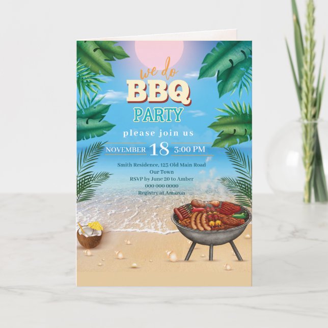 Vi bjuder in Beach Beach BBQ Sommar Helgkort (Framsida)