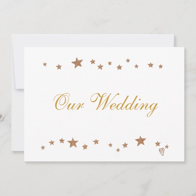 Vi bjuder våra bröllopsinbjudningar på Guld. Inbjudningar (Framsida)