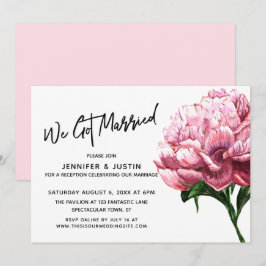 Vi Blev Gifta Typografi, Rosa Akvarell Peony Inbjudningar