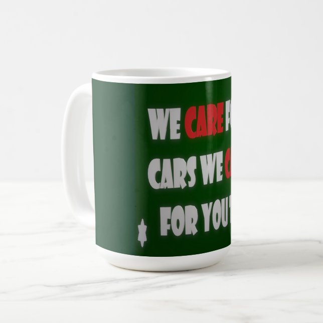 Vi bryr oss om bilar kaffemugg (Framsida vänster)