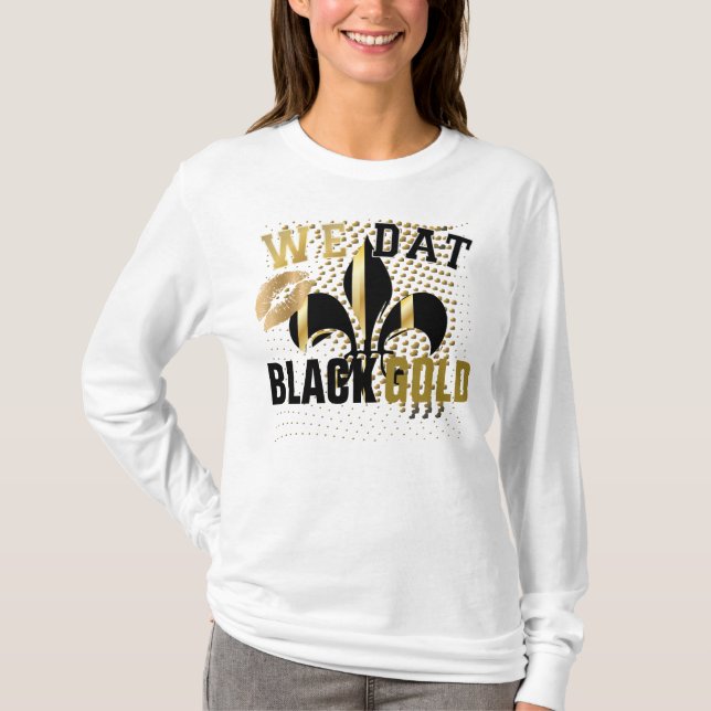 Vi dat/kärlek/kiss/Black guld-hjärtan/Fleur de Lis T-shirt (Framsida)