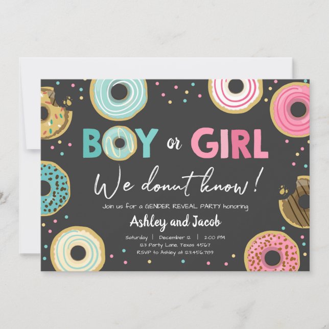 Vi donut Know Boy eller Girl Gender Reveal Party C Inbjudningar (Framsida)