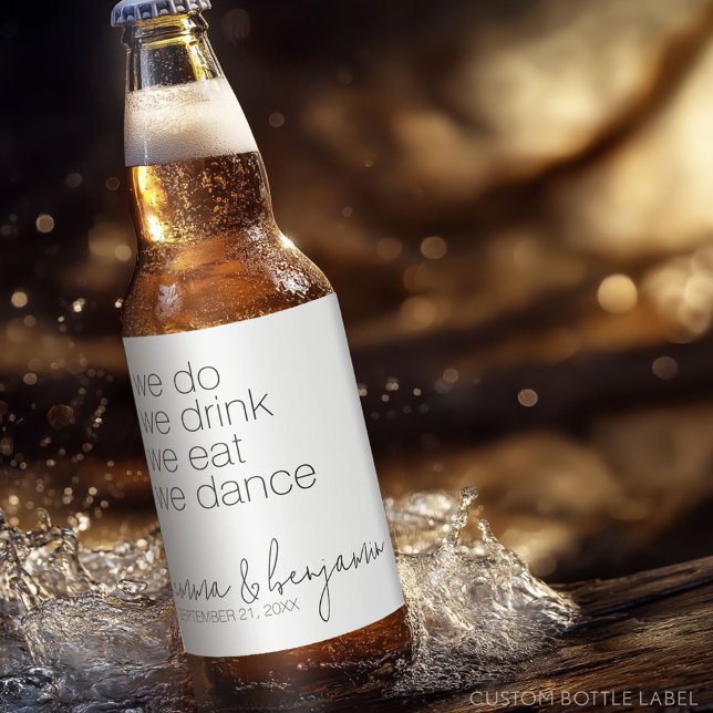 Vi dricker mat - Modern Bröllop Ölflaska Etikett (Custom Beer Bottle Label)