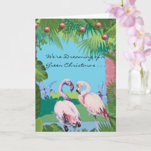 Vi drömmer om en grön julflamingoer kort