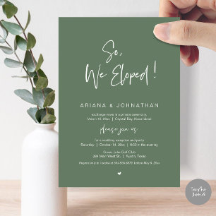 Vi Elope, Bröllop Elopement, i Sage Grönt Inbjudningar