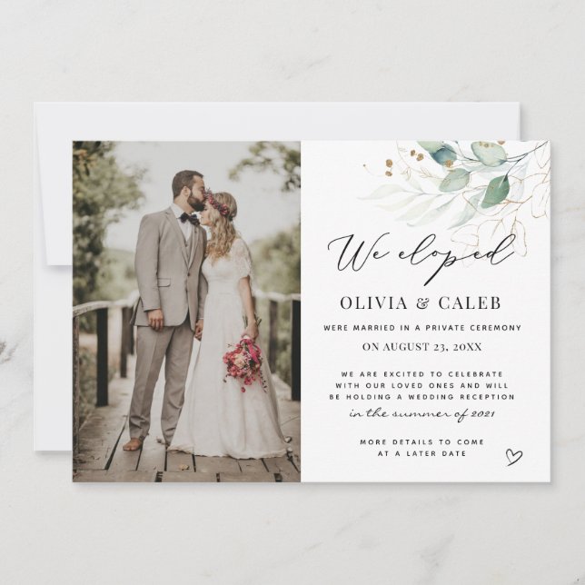 Vi Elope Eucalyptus Bröllop-meddelande Inbjudningar (Framsida)