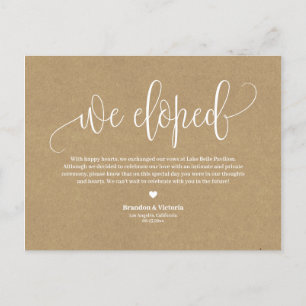 Vi Elope Kraft Papper Söt Script Elopement Meddelande Vykort
